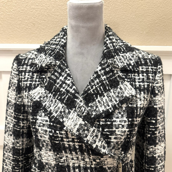 Theory Slim Crop Moto Jacket Blazer Size:2 Black White Rubber Plaid Tweed $565 - Picture 12 of 16